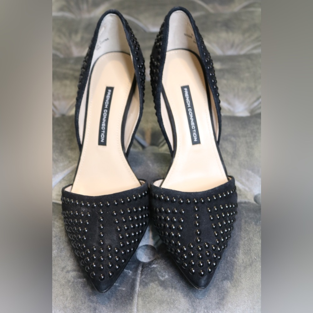 French Connection Studded Black Suede heels.  Only worn once.  Size 9/EU 39.5